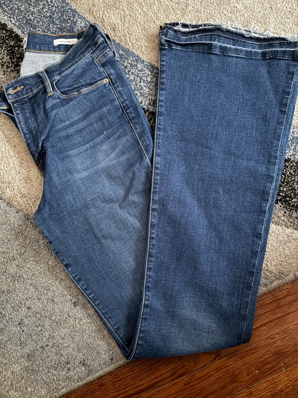 Frame Denim Midwash Flare Jeans with Frayed Hem